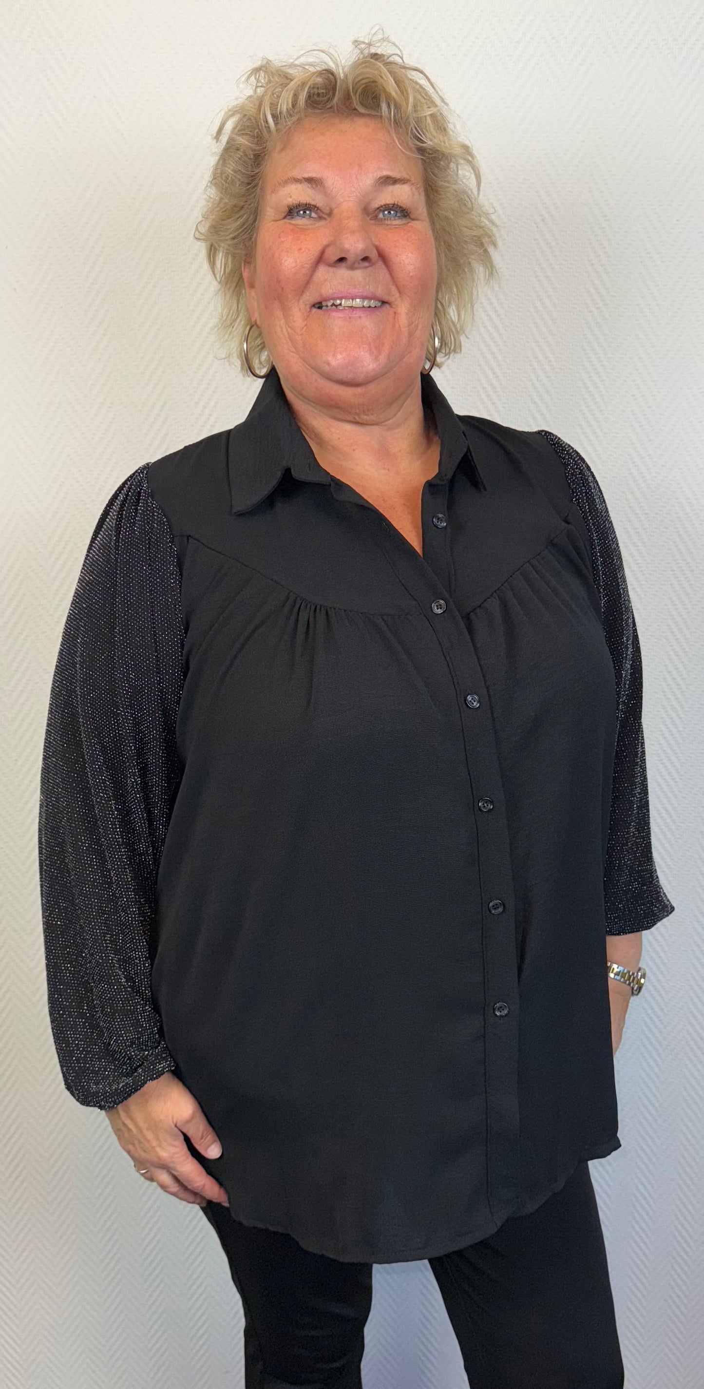 Blouse met glittermouwen 46/48/50/52