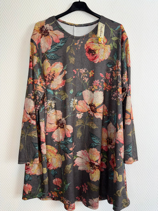 A lijn jurk print grijs 48/50/52