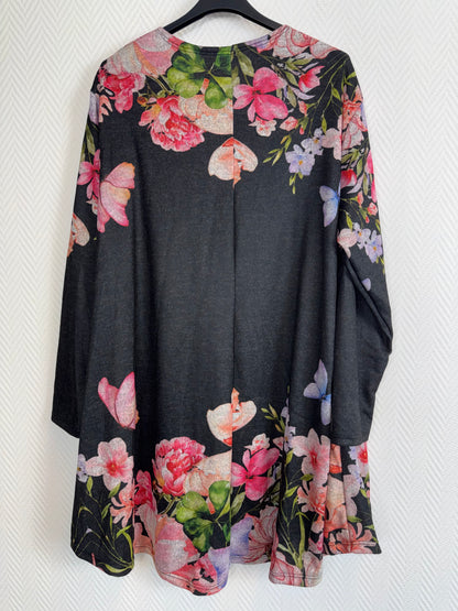 A lijn jurk zwart bloemen (2) 48/50/52