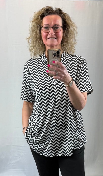 Travelshirt zwart/wit 42/44/46/48/50