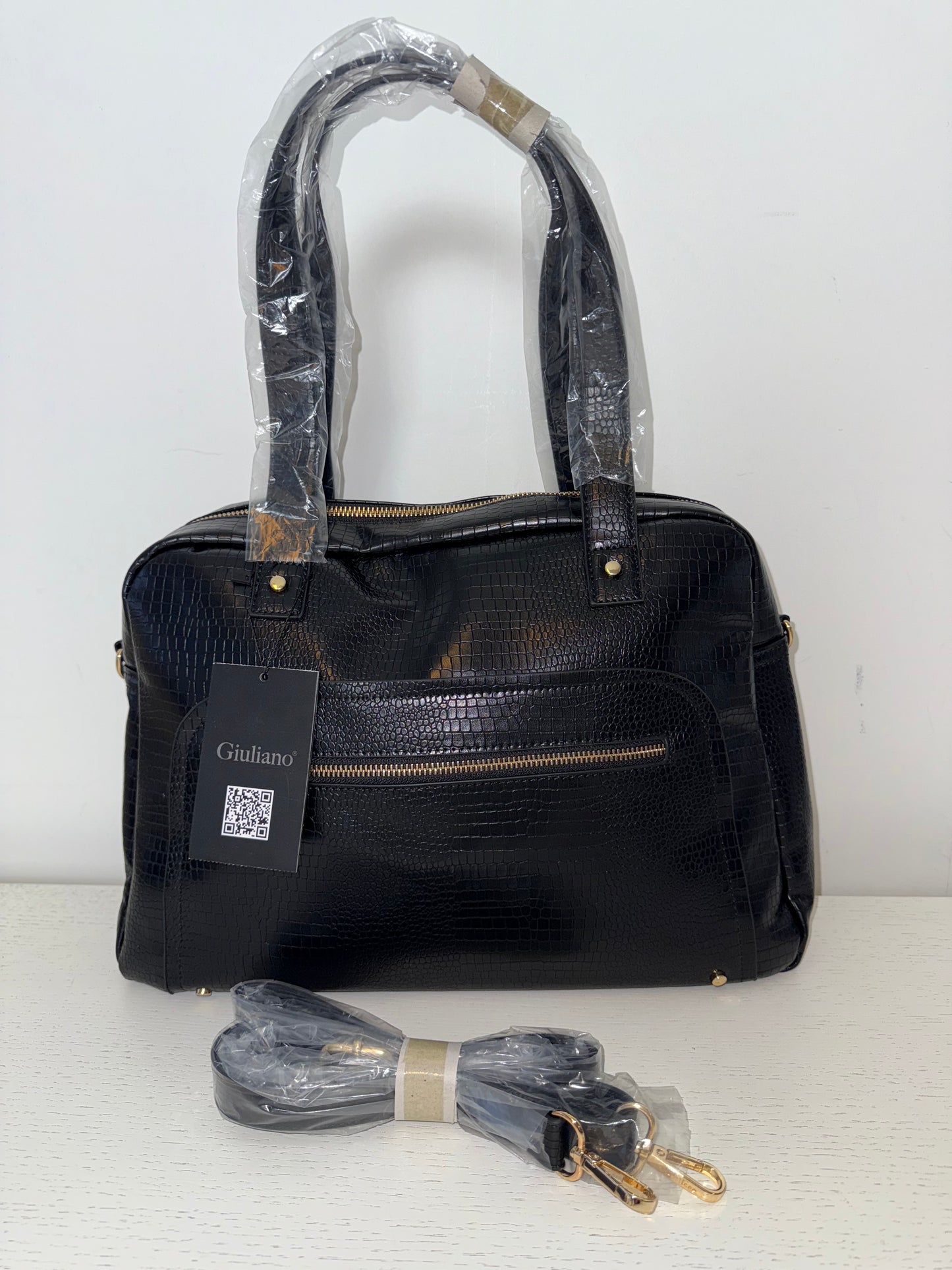 Grote zwarte tas in krokodillen motief