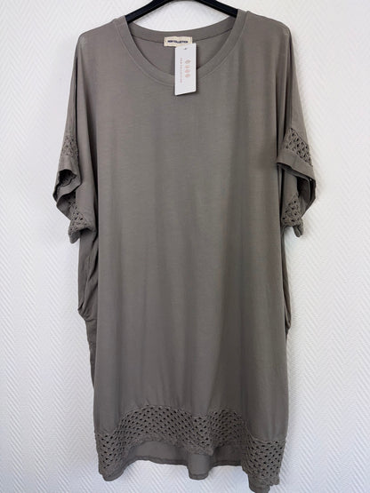Lang katoenen tuniek/jurkje met gehaakte details 46/48/50
