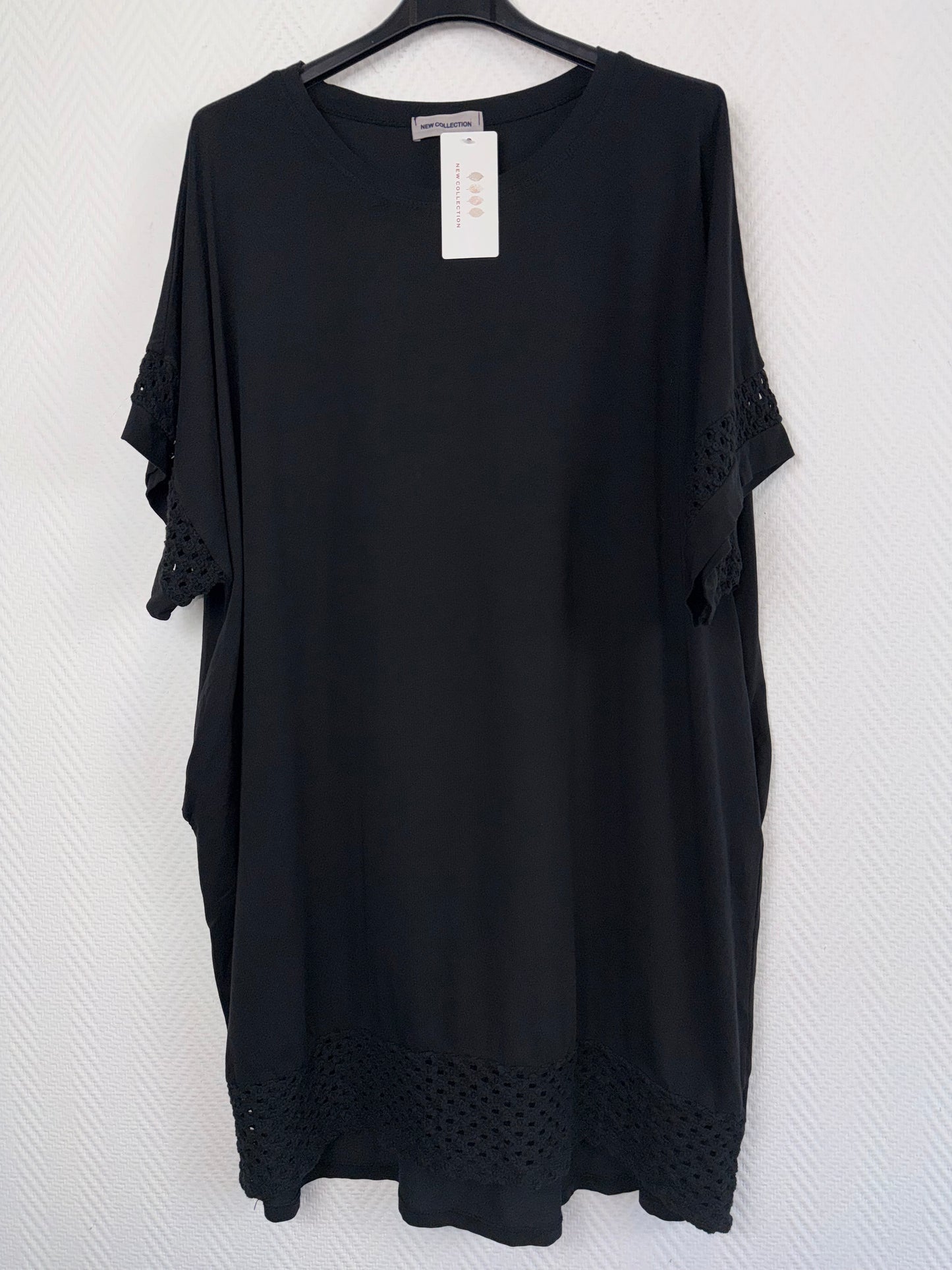 Lang katoenen tuniek/jurkje met gehaakte details 46/48/50