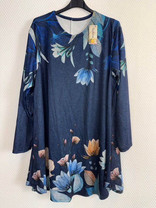 A lijn jurk print blauw 48/50/52