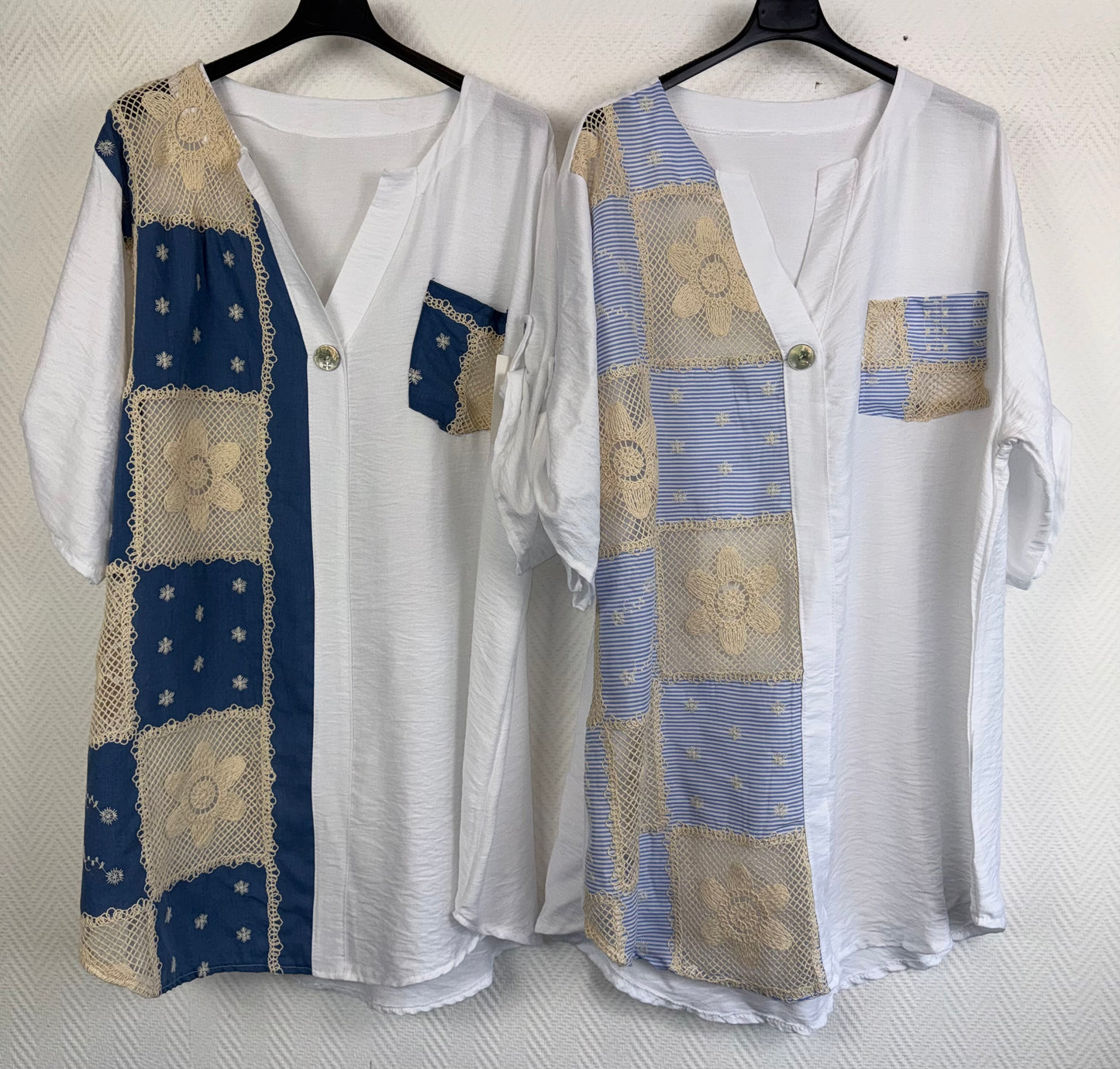 Tuniek met spijkerstof en gehaakte stukken 48/50/52/54