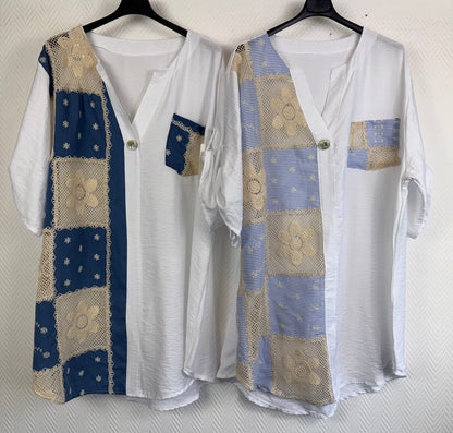 Tuniek met spijkerstof en gehaakte stukken 48/50/52/54