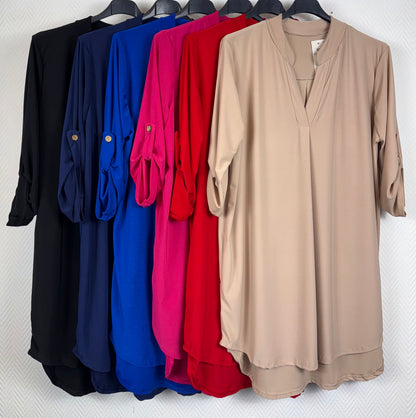 Lang basis tuniek in travelstof 40/42/44/46/48