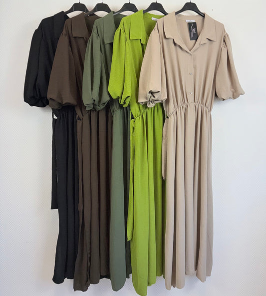 Lange jurk met pof mouwen 46/48/50/52