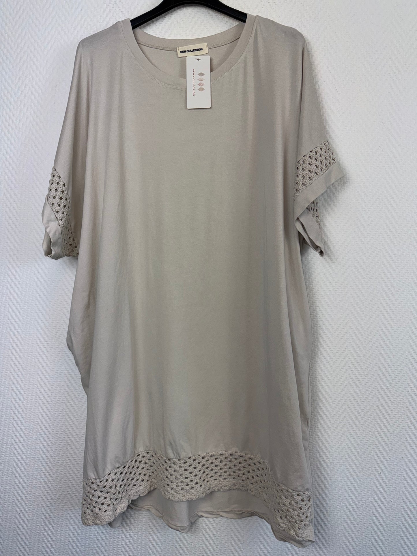 Lang katoenen tuniek/jurkje met gehaakte details 46/48/50